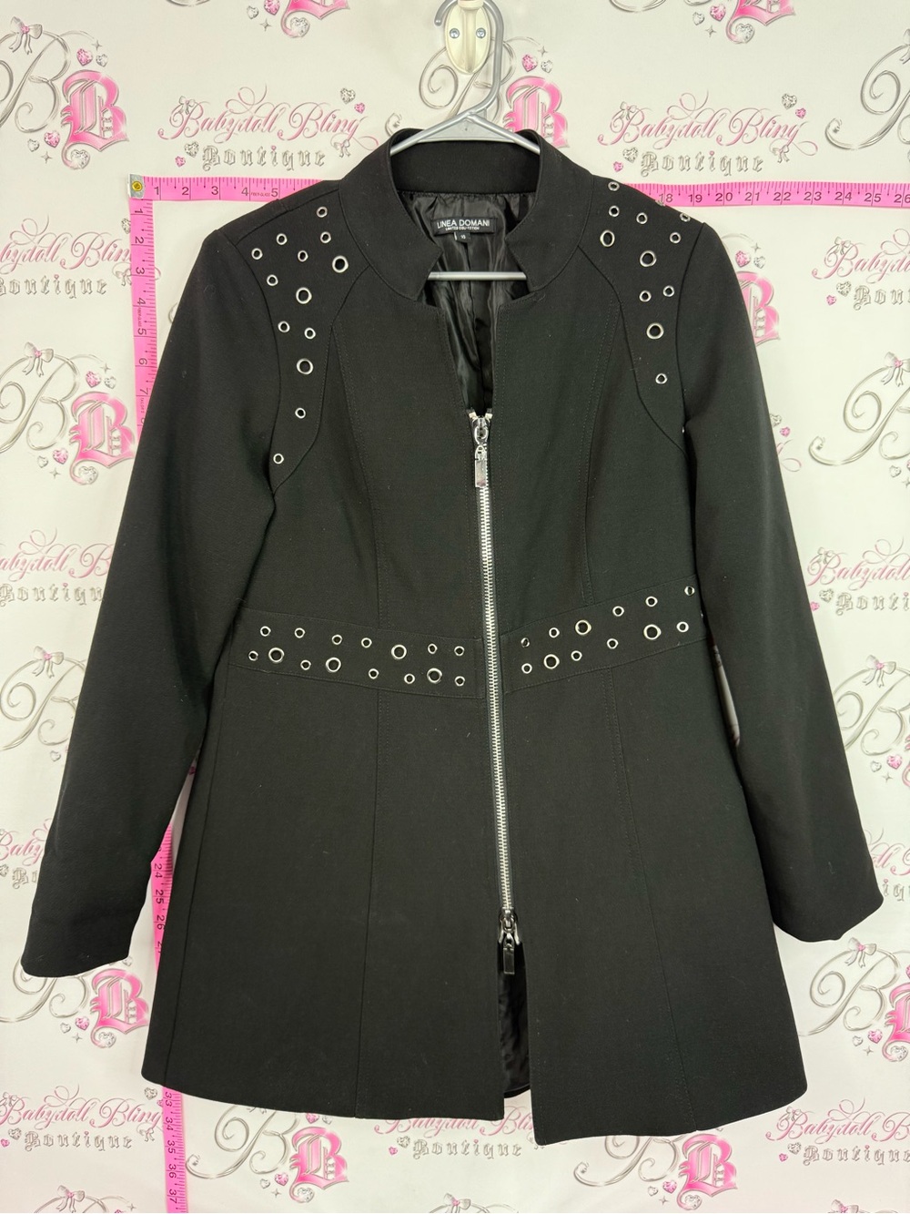 Linea domani jacket Black Grommet-Trim Trench Coat